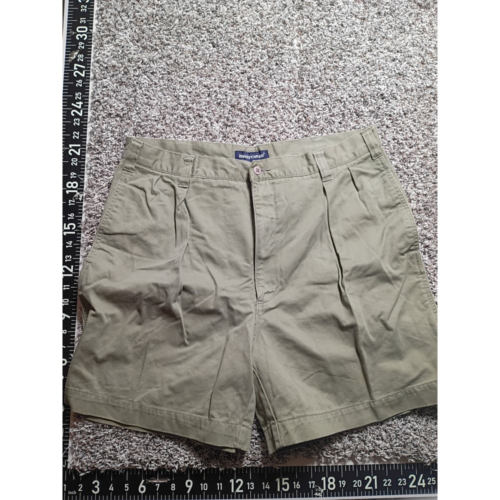 Britches Mens Pleated Chino Shorts Olive Green Cotton Twill Size 38 Vintage